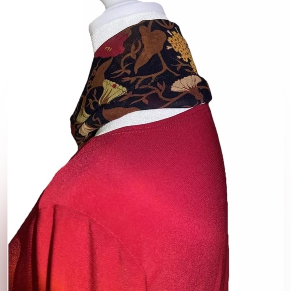 100% Silk Scarf Rectangle Sheer Made in Korea Black Brown Red Yellow Floral - Picture 9 of 12